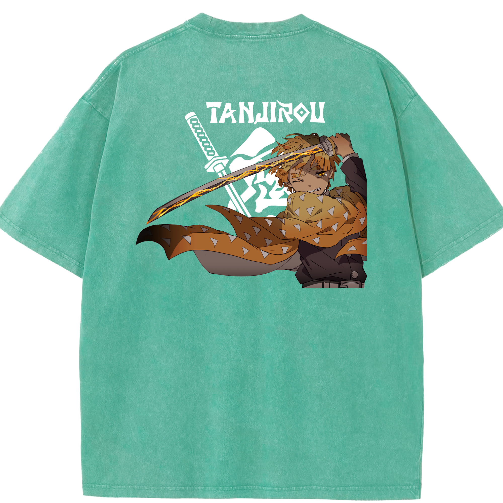 （画像用） 鬼滅の刃（きめつのやいば）我妻 善逸／あがつま ぜんいつ Agatsuma Zenitsu 綿100% ヴィンテージ風 半袖Tシャツ（背面プリント）